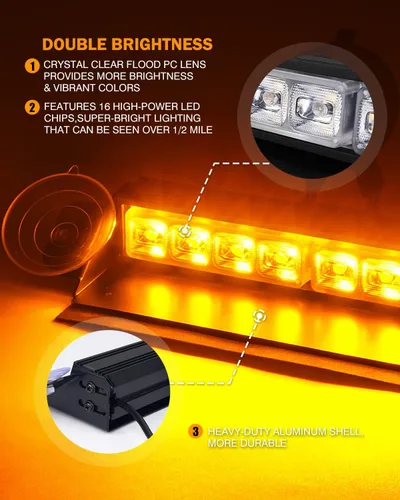 Vista 2 de Xprite Luces Estroboscópicas de Emergencia Ámbar para Tablero, Luz Intermitente Interior del Parabrisas con Ventosas para Camiones de Construcción