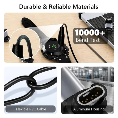 Vista 5 de Cable de carga para Garmin Watch, cable de carga USB de 3.3 pies con 2 conectores adaptadores de cargador para Garmin Fenix 5 5S 5X 7 7S 7S