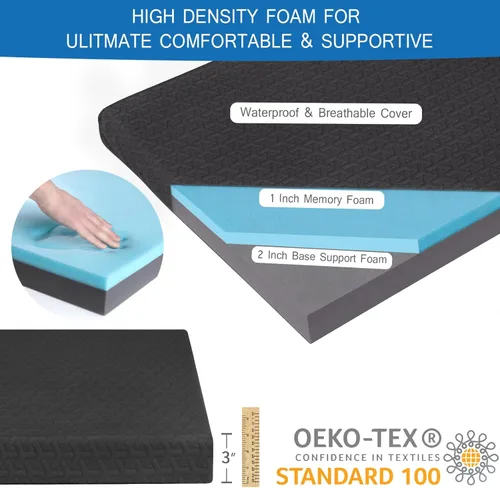 Vista 3 de Almohadilla de colchón de espuma viscoelástica de 3 pulgadas de grosor, almohadilla de dormir portátil con funda impermeable, almohadilla de colchón
