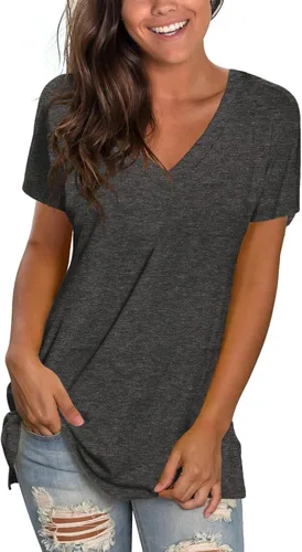 Vista 24 de Sipaya - Camiseta de mujer con cuello en V, básica, de ajuste suelto, manga corta, estilo casual