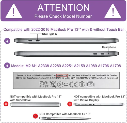 Vista 8 de Anban Compatible con MacBook Pro de 13 pulgadas M2 2024 2023 2022, 2021-2016 M1 A2338 A2251 A2289 A2159 A1989 A1708 A1706 Touch Bar, carcasa rígida