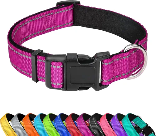 Vista 26 de Collar reflectante para perro, ajustable de neopreno suave acolchado de nailon para mascotas con hebilla para cachorros y perros pequeños, gatos