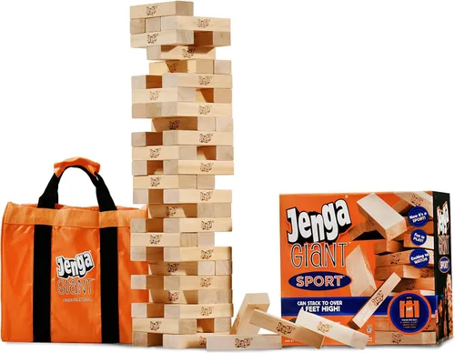 Jenga Juego de apilamiento gigante con tabla de torneos y bolsa de viaje, juego de fiesta para niños y adultos, apila hasta 4 pies
