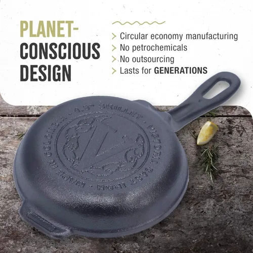 Vista 5 de Victoria Sartén de hierro fundido de 4 pulgadas, sartén de hierro fundido pre-sazonado con mango largo, fabricado en Colombia