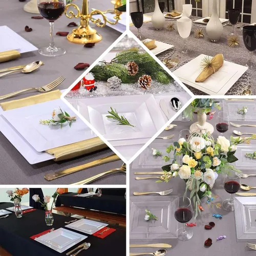 Vista 4 de Efavormart - Paquete de 50 platos cuadrados de plástico desechables para ensalada y postre de 6 pulgadas, transparente