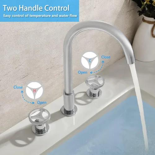 Vista 6 de SKOWLL Grifo de baño para montaje en cubierta, 8 pulgadas, grifo de lavabo mezclador de dos manijas, cromo pulido