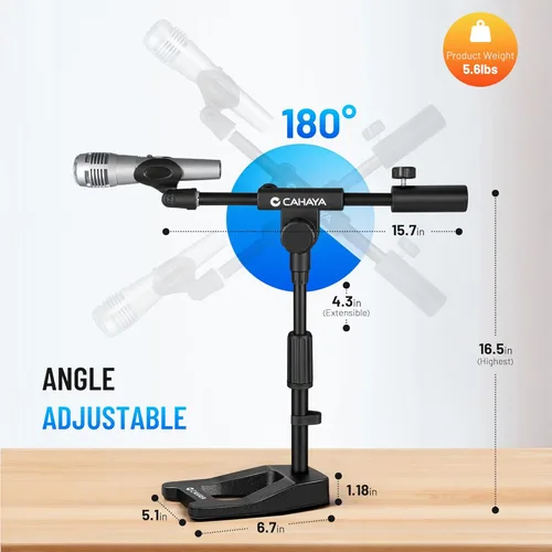 Vista 5 de CAHAYA Soporte de Micrófono de Escritorio Ajustable - Brazo Articulado Soporte de Micrófono de Escritorio Base Metálica con Peso Marco en A Soporte