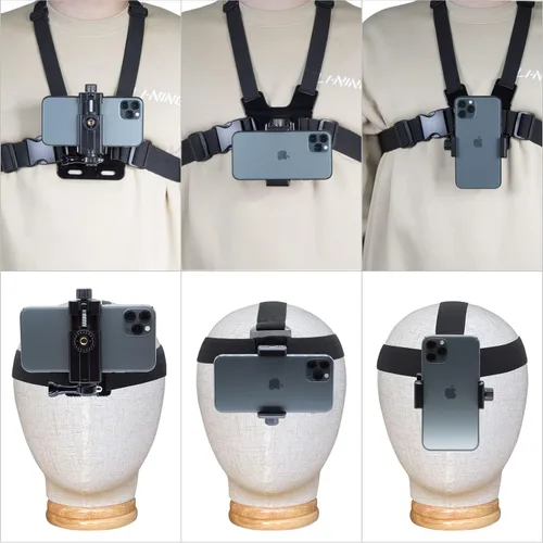 Vista 3 de Haoyou Kit de arnés de montaje en correa de pecho y correa para la cabeza para VLOG/POV Soporte de teléfono compatible con iPhone, Samsung, Google