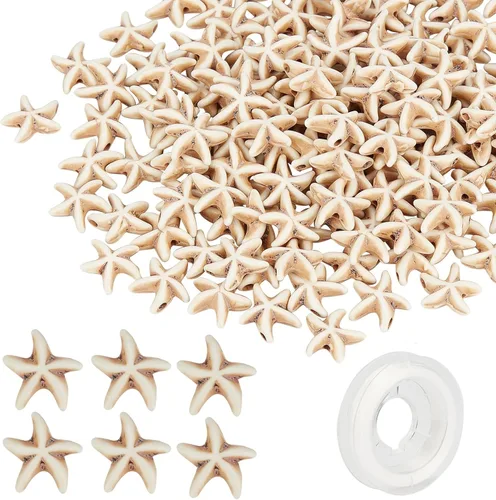 Vista 12 de SUNNYCLUE 1 caja de 120 cuentas de estrella de mar, cuentas de estrella de mar, estrella de mar, océano, animal de doble cara, transparentes