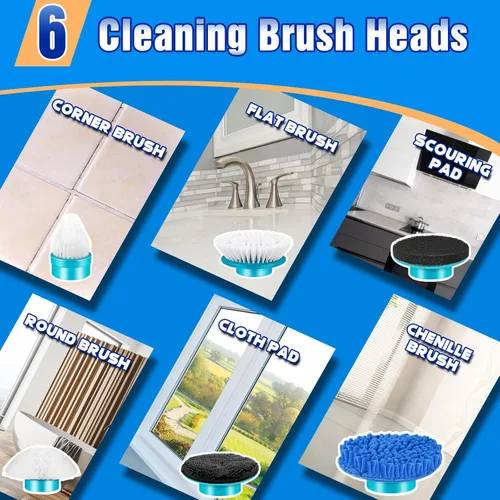 Vista 5 de Electric Spin Scrubber, Cordless Shower Spin Scrubber with 5 Brush Heads, Adjustable Extension Arm, Household Cleaning Brush, Bathroom Scrubber