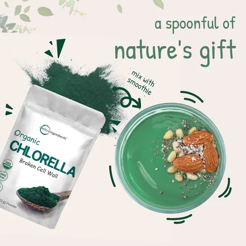 Vista 6 de Micro ingredientes USDA, Chlorella en polvo, orgánico, 1.1 libra, El mejor alimento, rico en vitaminas y proteínas, 8 onzas, 1