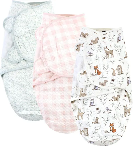 Vista 12 de Hudson Baby Envoltura de algodón acolchada unisex para bebé, 3 unidades, bosque de niños, 0-3 meses