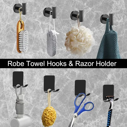Vista 5 de Juego de accesorios de baño de 8 piezas el kit de montaje en pared de acero inoxidable negro mate incluye toallero de mano de 16 pulgadas, anillo