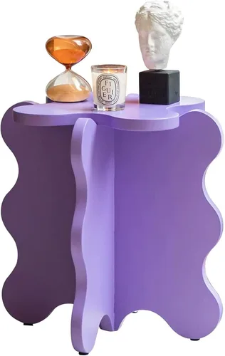 Vista 20 de HM&DX Mini mesa de centro de pétalos, mesa auxiliar de madera maciza con ondas de dibujos animados con patas en forma de X, mesa auxiliar