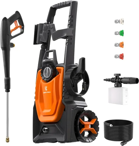 Giraffe Tools Lavadora a presión eléctrica, 2400 PSI 2.3 GPM con 4 boquillas de conexión rápida, manguera de 20 pies y cañón de espuma, potente