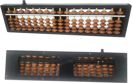 Vista 5 de Ábaco Soroban Profesional de 17 Columnas, Ábaco Matemático Estándar de Dígitos, Herramienta de Cálculo Matemático con Botón de Reinicio para Adultos