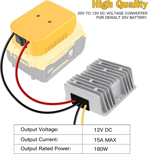 Vista 6 de Convertidor descendente de 20 V a 12 V para Dewalt batería de 20 V, regulador de voltaje de CC de 15 A MAX 180 W, inversor automático, convertidor