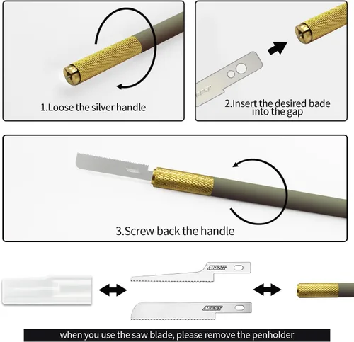Vista 6 de Mini sierra de mano modelo de herramientas de manualidades con 12 cuchillas de modelado, cuchillo de modelado, kit de herramientas de sierra