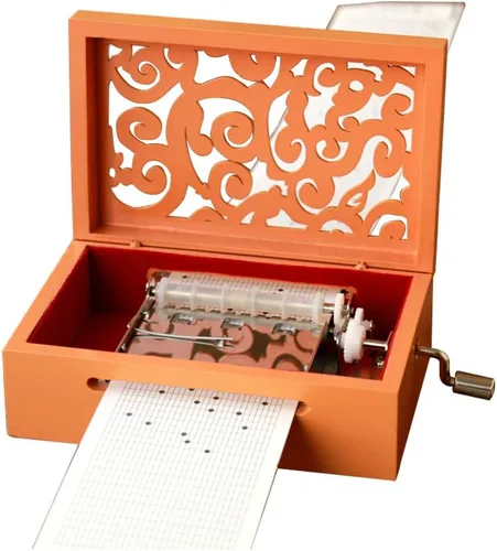 Vista 8 de Caja musical vintage de madera tallada con manivela, caja de música, regalo