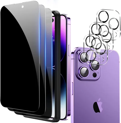 Vista 8 de Fotbor [Paquete de 3+3] Protector de pantalla de privacidad para iPhone 13 Pro Max con protector de lente de cámara, cobertura completa privada