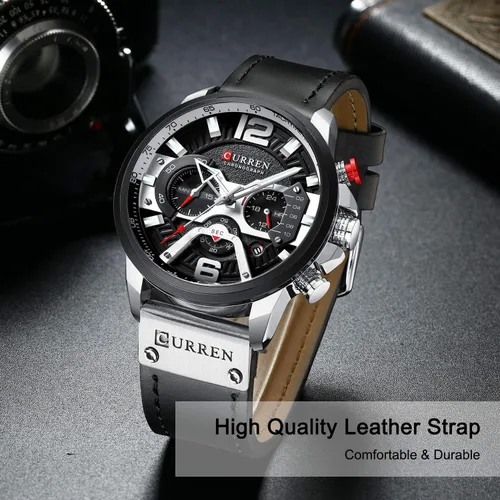 Vista 3 de RORIOS Reloj de pulsera cronógrafo con fecha con correa de cuero multifunción dial analógico para hombre