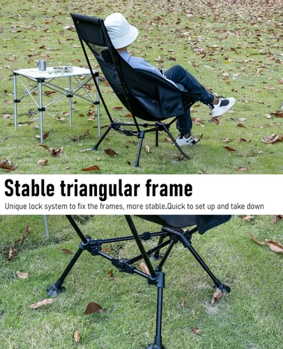 Vista 8 de iClimb Silla de camping ultraligera compacta plegable para playa con pies grandes antihundimiento y soporte de espalda con cuerda