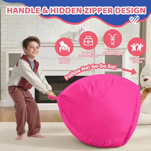 Vista 58 de Puf de 5 pies, puf grande con relleno de espuma viscoelástica, sofá puff esponjoso con funda de terciopelo holandés, puf redondo para sala de estar