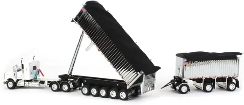 Vista 5 de First Gear DCP 1/64 Blanco/Cromo Kenworth T800 w/Chrome East Genesis II Remolques de descarga final 60-1571