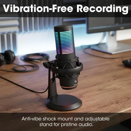 Vista 6 de MANHATTAN Micrófono USB RGB para juegos, micrófono condensador con cancelación de ruido para PC, PS4, PS5 y Mac, soporte de choque antivibración