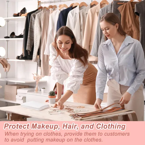 Vista 6 de Tegeme 50 piezas de protector de maquillaje facial con capucha desechable, máscara cosmética de belleza y ropa, protector de vestido para mujeres