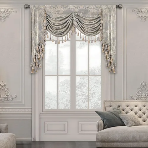 Vista 13 de Loom and Mill Cenefas de Cascada de Lujo para Ventanas, Elegante Cenefa de Cortinas Gruesas de Jacquard con Borlas para Sala de Estar, Dormitorio