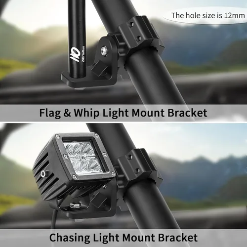 Vista 4 de ZIDIYORUO Soporte de luz de látigo UTV y soporte de barra de luz, abrazadera de aleación de aluminio resistente para jaula enrollable de 1.75 a 2