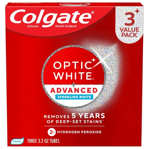 Vista 11 de Colgate Optic White Advanced - Paquete de pasta de dientes con peróxido de hidrógeno, pasta dental blanqueadora, fórmula de peróxido de hidrógeno