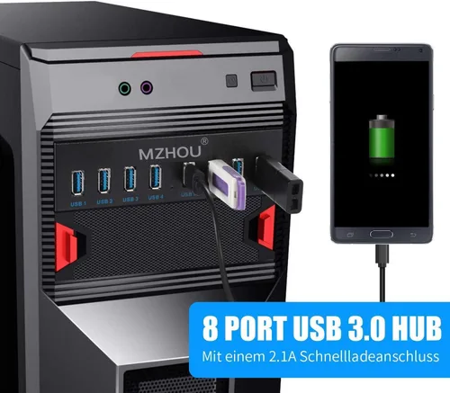 Vista 4 de Tarjeta de expansión de concentrador de panel frontal USB 3.0 de 8 puertos - con cables de 19 pines y SATA, 5 tornillos de montaje - Compatible