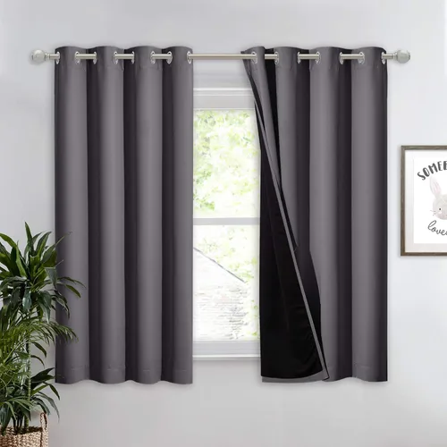 Vista 127 de NICETOWN Cortinas 100 % opacas con aislamiento térmico, panel de cortina deslizante de rendimiento que reduce el ruido con forro negro, bloqueo