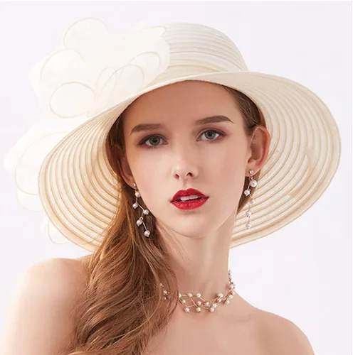 Vista 6 de seven wolves Sombrero de sombrero de iglesia Derby para mujer, sombrero de ala ancha para el sol beige B
