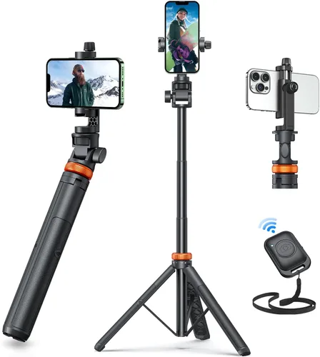 EUCOS Trípode de teléfono de 62 pulgadas, trípode para iPhone y palo selfie con control remoto, soporte extensible para teléfono celular y soporte