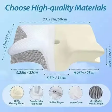 Vista 5 de Almohada cervical ergonómica de espuma viscoelástica para aliviar el dolor Blanco y gris