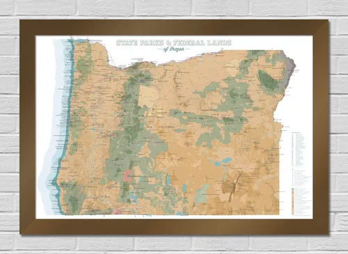 Vista 7 de Best Maps Ever Oregon State Parks & Federales - Póster de 24 x 36 pulgadas (camello y azul pizarra)
