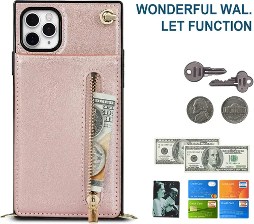Vista 6 de Jaorty Funda cruzada para iPhone 11 Pro Max con tarjetero para mujer, iPhone 11 Pro Max, funda con correa para hombre, cierre magnético de piel