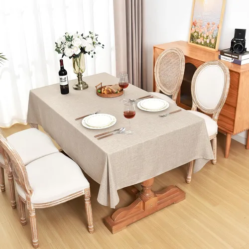 Vista 8 de Fitable Mantel de lino sintético beige de 60 x 84 pulgadas, paquete de 2 manteles neutros para mesas rectangulares, fundas de mesa de arpillera