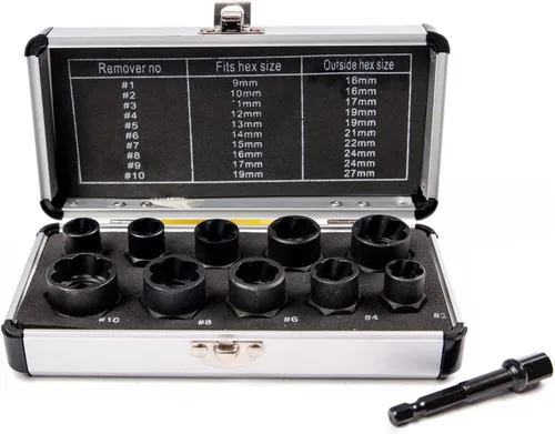 Juego de 10 extractores de pernos dañados, kit de extractor de tuercas de tornillo roto, kit de herramientas de enchufe de bloqueo, enchufe de