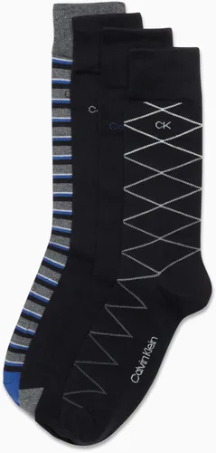 Vista 4 de Calvin Klein Calcetines de vestir para hombre - Calcetines estampados de mezcla de algodón (paquete de 4), Black