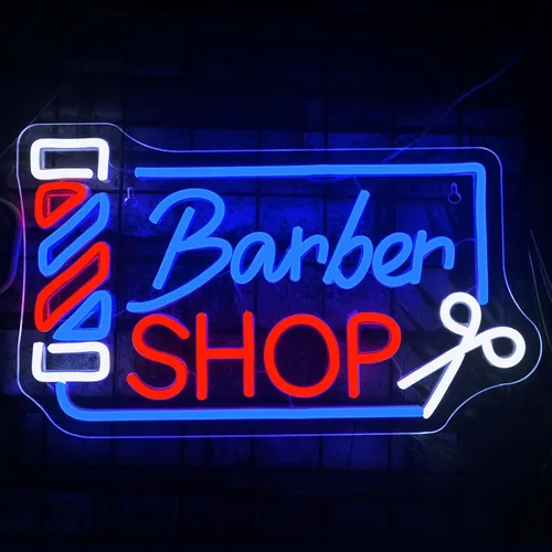 Vista 2 de Looklight Letrero de neón para barbería, señal de poste de barbero con LED, luces de neón para decoración de pared, señal de neón para estación