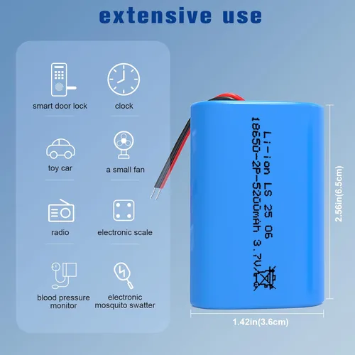 Vista 2 de Batería recargable de iones de litio de 3.7 V 5200 mAh, baterías de iones de litio de 3.7 voltios sin conector, paquete de batería recargable 18650
