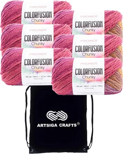 Vista 10 de Premier Yarns Colorfusion Chunky Autumn Sky 1174-02 (3 madejas) Same Dyelot Chunky Bulky #5 - Hilo de tejer suave 100% acrílico con 1 bolsa