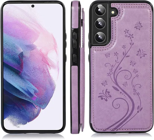 Vista 4 de Asuwish Glaxay S22 - Funda para Samsung Galaxy S22 5G con protector de pantalla de vidrio templado, soporte de cuero con tarjetero, doble cierre