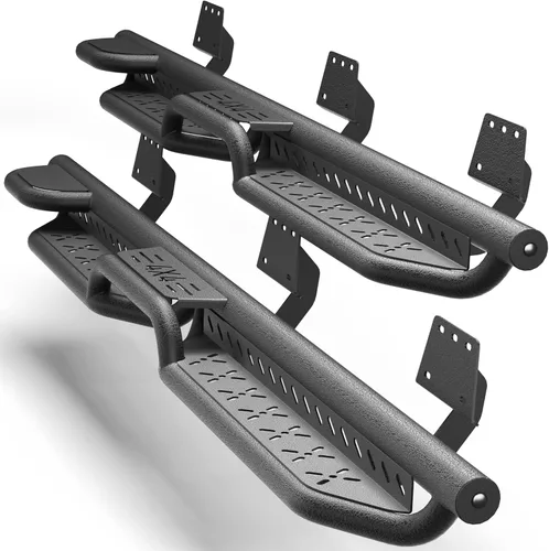 Vista 40 de Crew Cab - Estribos compatibles con Jeep Wrangler JK 2007-2018, solo 2 puertas, dos escalones, barras Nerf de acero resistente de carbono negro