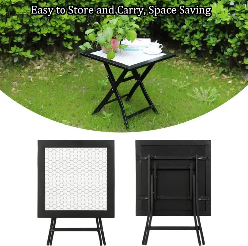 Vista 4 de Mesa auxiliar plegable para exteriores, mesa de patio cuadrada resistente a la intemperie, mesa auxiliar portátil pequeña para patio, porche
