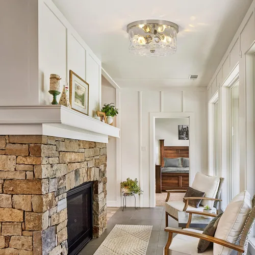 Vista 7 de LamQee lámpara de techo de montaje empotrado de 2 luces con vidrio de burbuja para cocina de granja, isla de cocina, luz de techo cerca del techo